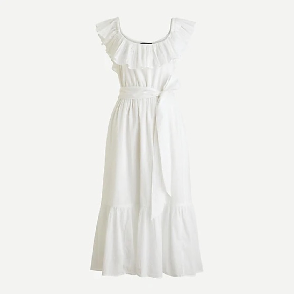 White Midi J. Crew dress with tie waist - “Midi dress in shadow stripe”